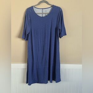 St. John’s Bay, blue and white stripe swing t-shirt dress, size XXL